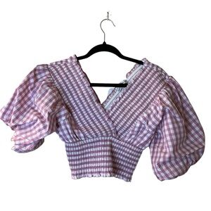 Abercrombie & Fitch Plaid Puff Sleeve Blouse Sz XS